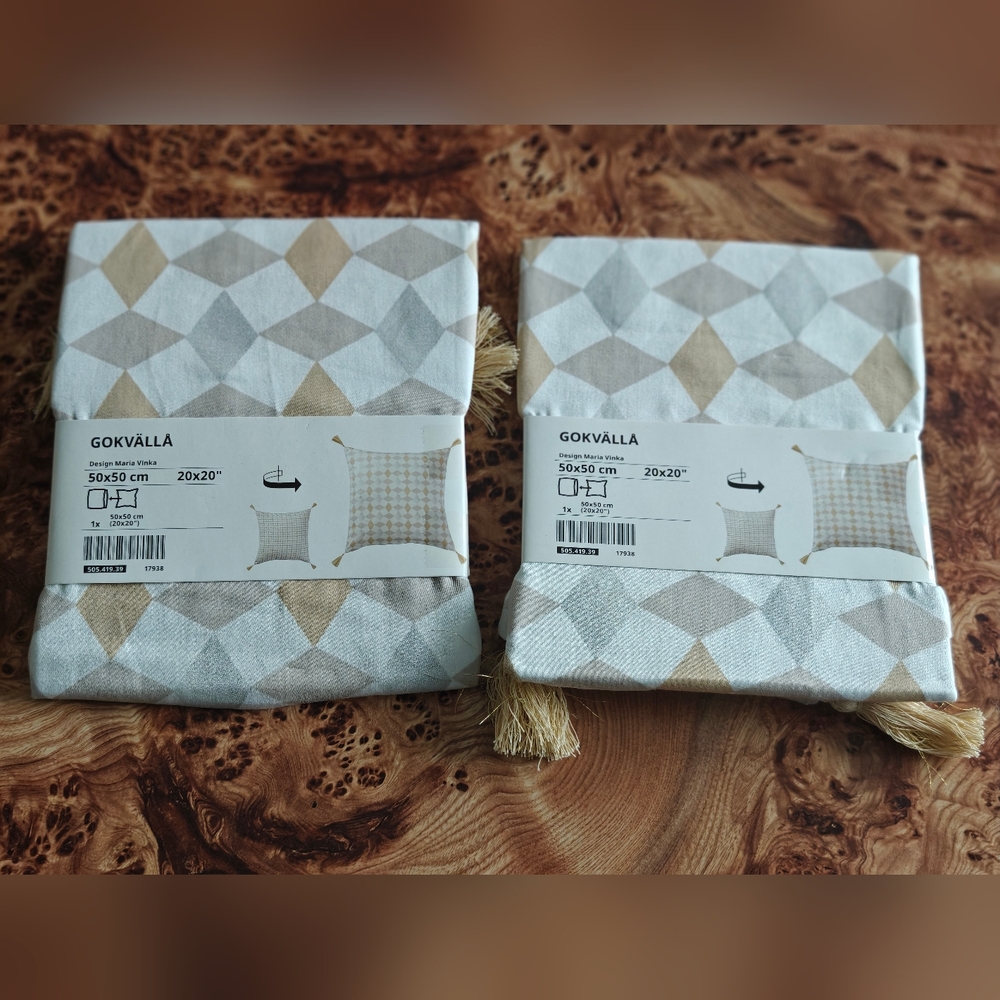 Ikea Gokvälla Pillowcase 20 X 20 " Maria Vinka Grey Tan Set Of 2 New